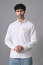 White Men's Graphic Printed Cotton Poplin Regular Fit Full Sleeve Formal Shirts