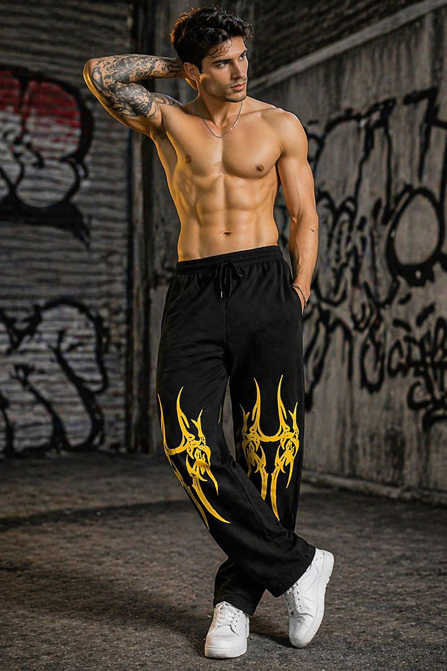 Black Men’s Graphic Printed Joggers – Regular Fit Streetwear Casual Wear