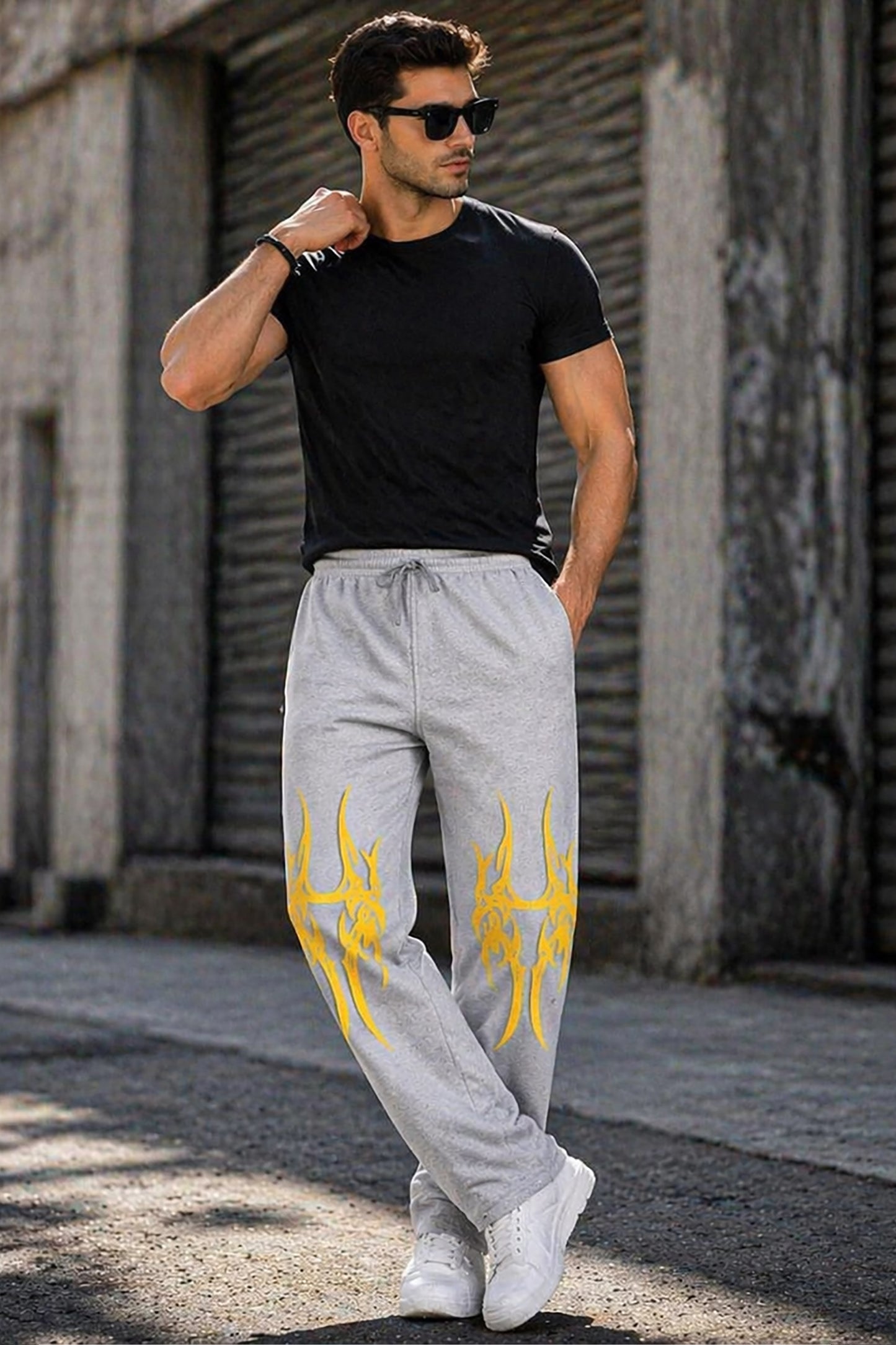 Grey Men’s Graphic Printed Joggers – Regular Fit Streetwear Casual Wear