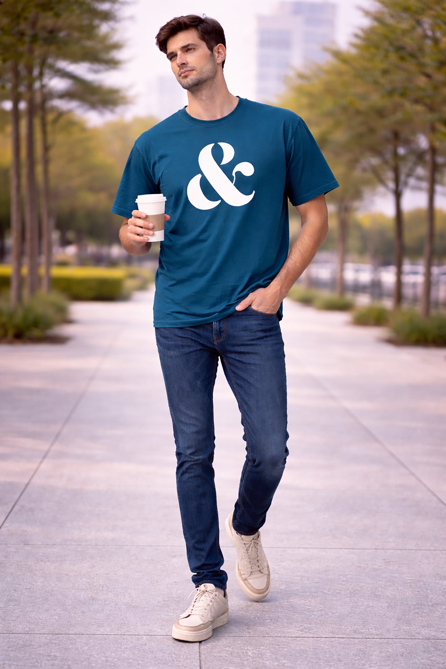 Teal Blue Men’s Graphic Print T-Shirt – Regular Fit Casual Wear