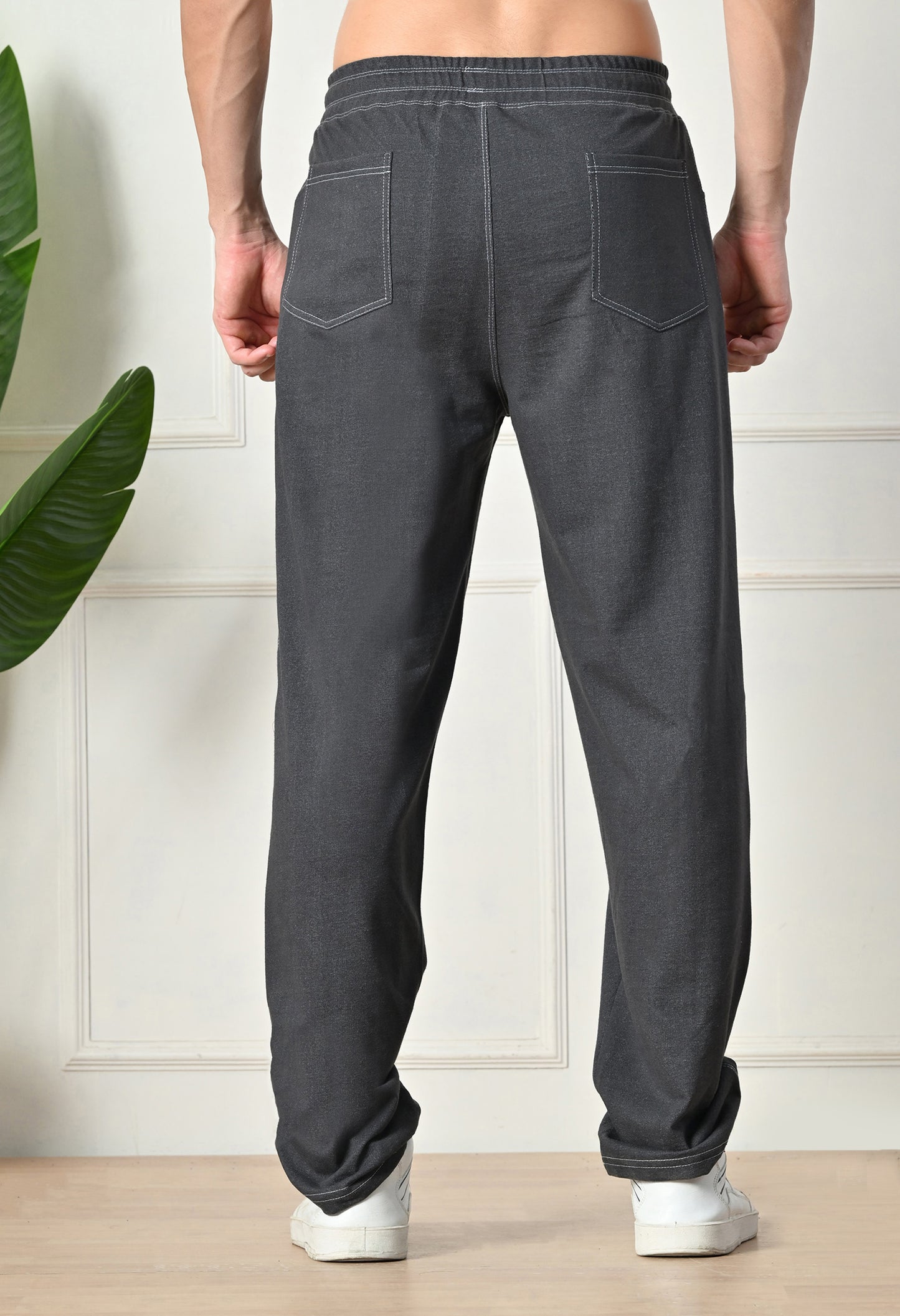 Grey Men’s Knitted Tapered Jogger Pants – Mid-Rise Drawstring Athleisure Wear