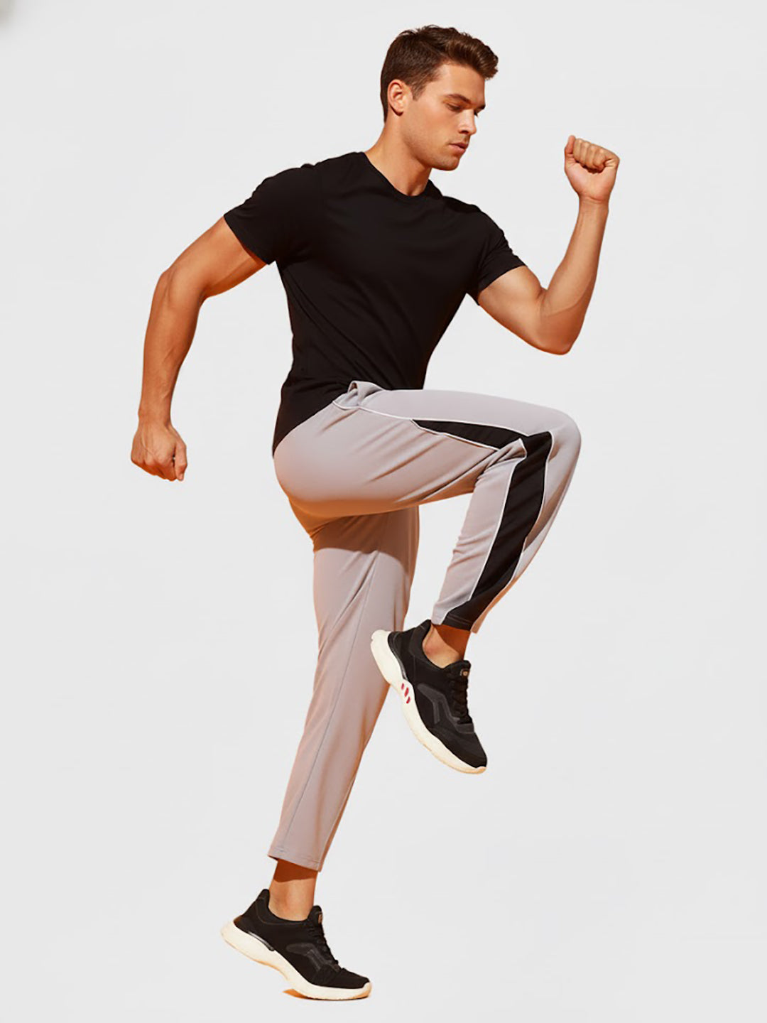 Grey Men’s Knitted Tapered Jogger Pants – Mid-Rise Drawstring Athleisure Wear
