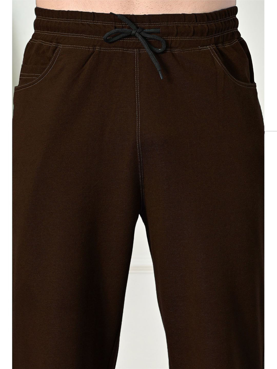 Dark Brown Men’s Knitted Tapered Jogger Pants – Mid-Rise Drawstring Athleisure Wear