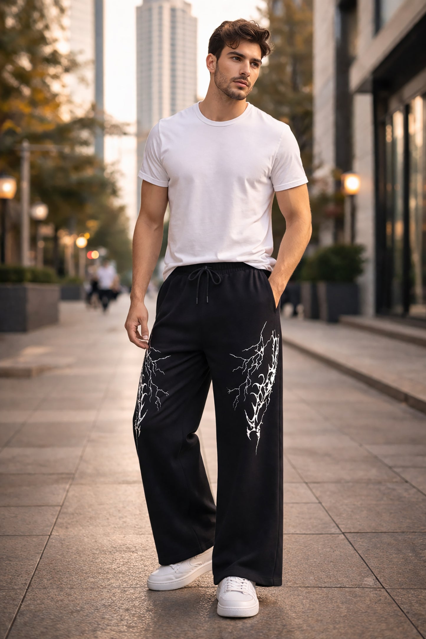 Black Men’s Graphic Printed Joggers – Regular Fit Streetwear Casual Wear