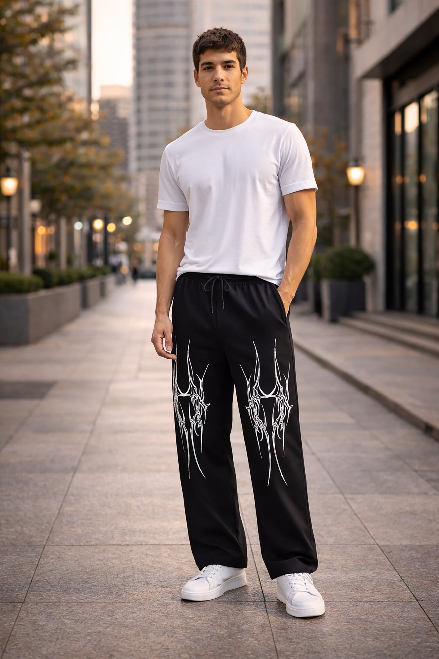 Black Men’s Graphic Printed Joggers – Regular Fit Streetwear Casual Wear