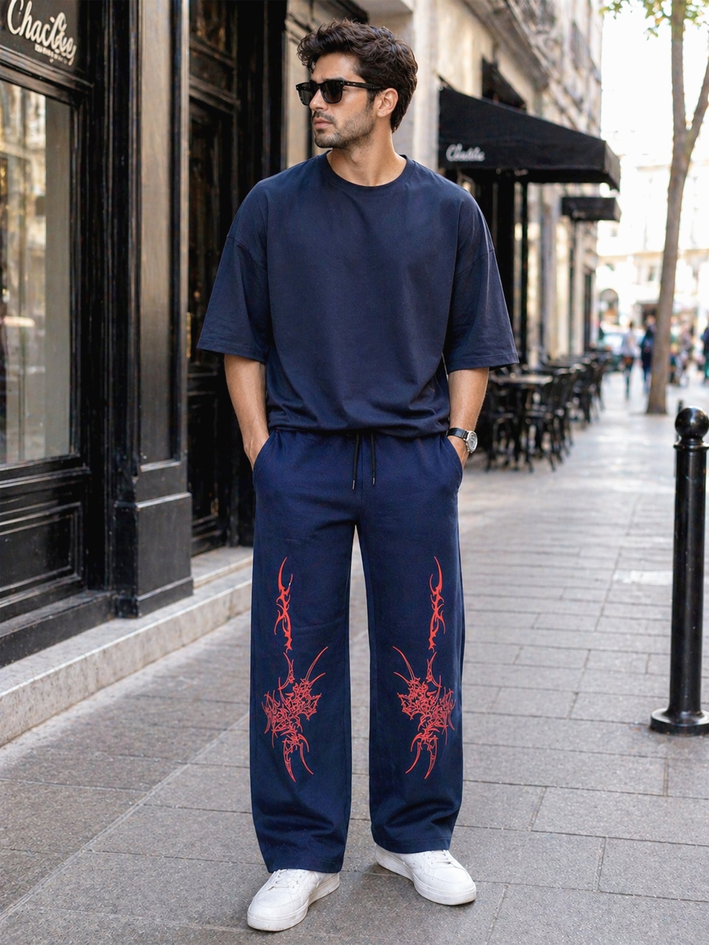 Navy Blue Men’s Graphic Printed Joggers – Regular Fit Streetwear Casual Wear
