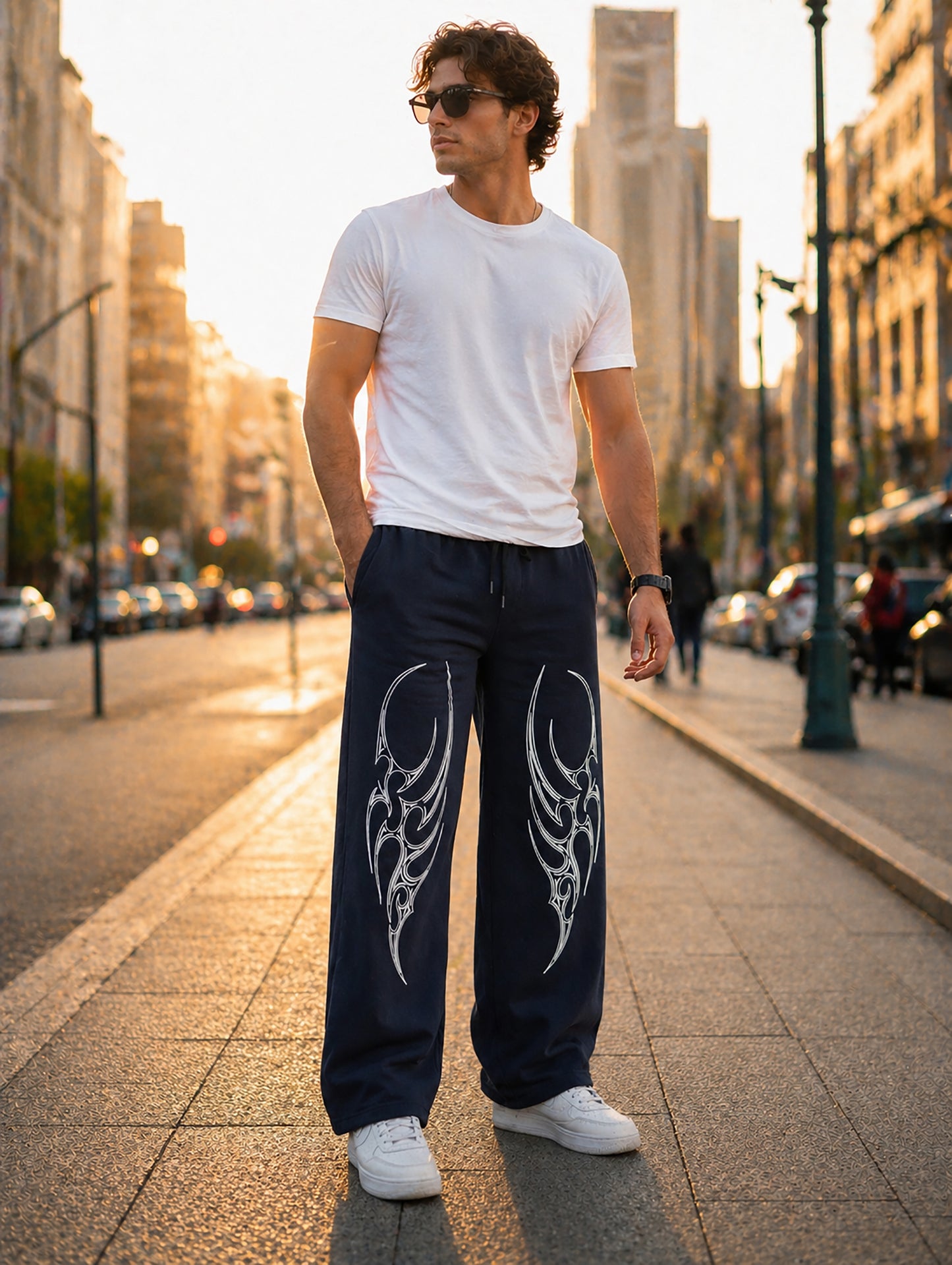 Navy Blue Men’s Graphic Printed Joggers – Regular Fit Streetwear Casual Wear