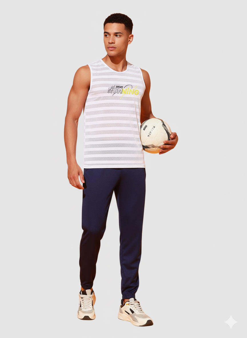 Navy Blue Men’s Knitted Tapered Jogger Pants – Mid-Rise Drawstring Athleisure Wear