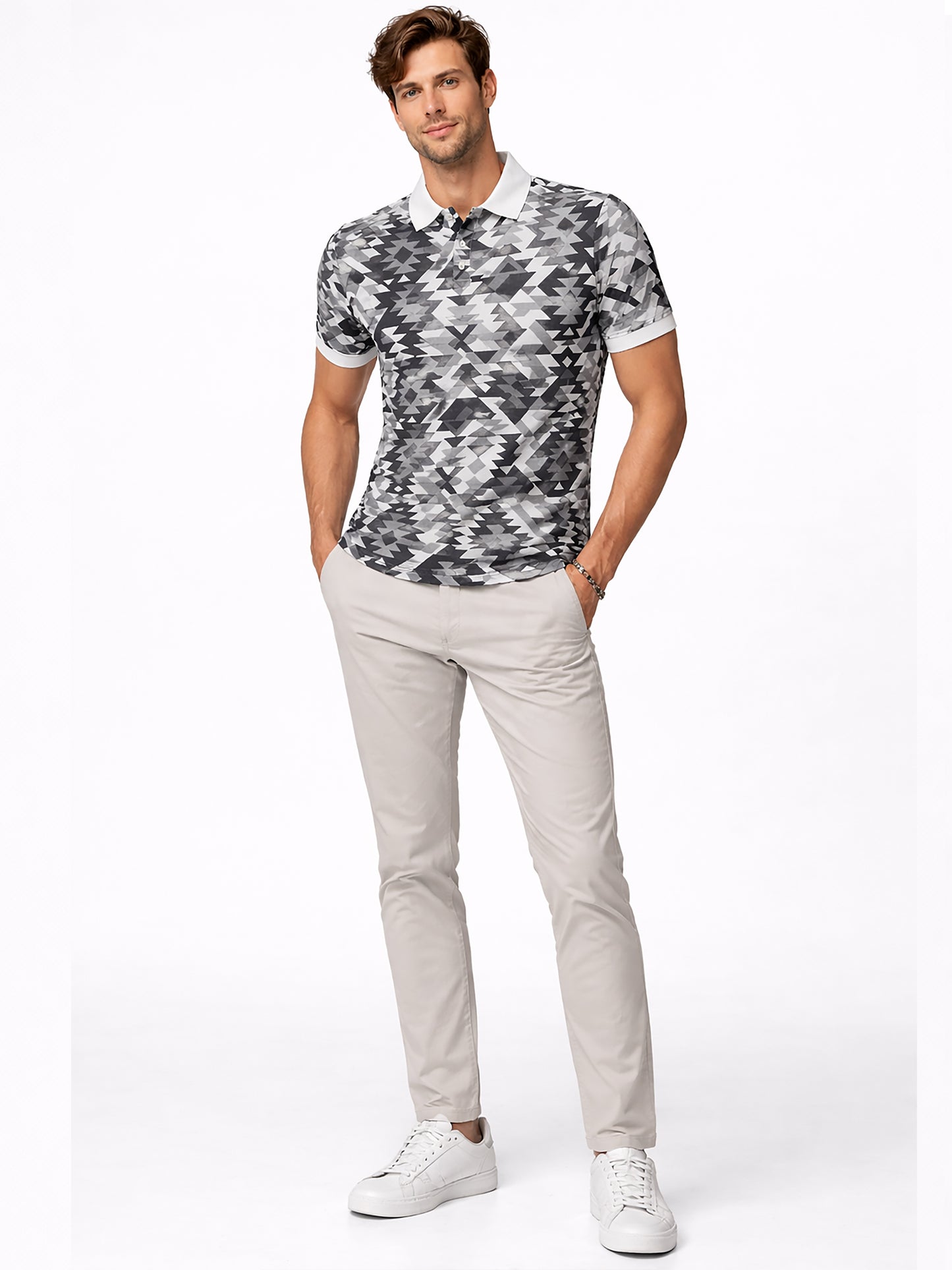 MultiColour Men’s Geometric Printed Polo T-Shirt – Regular Fit Casual Wear