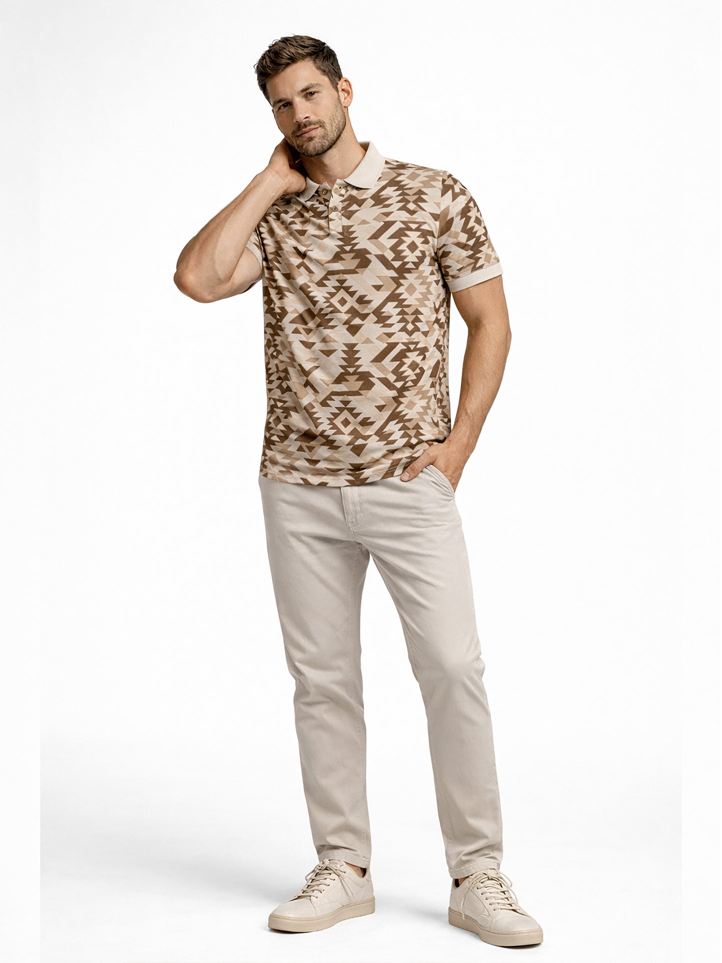 MultiColour Men’s Geometric Printed Polo T-Shirt – Regular Fit Casual Wear