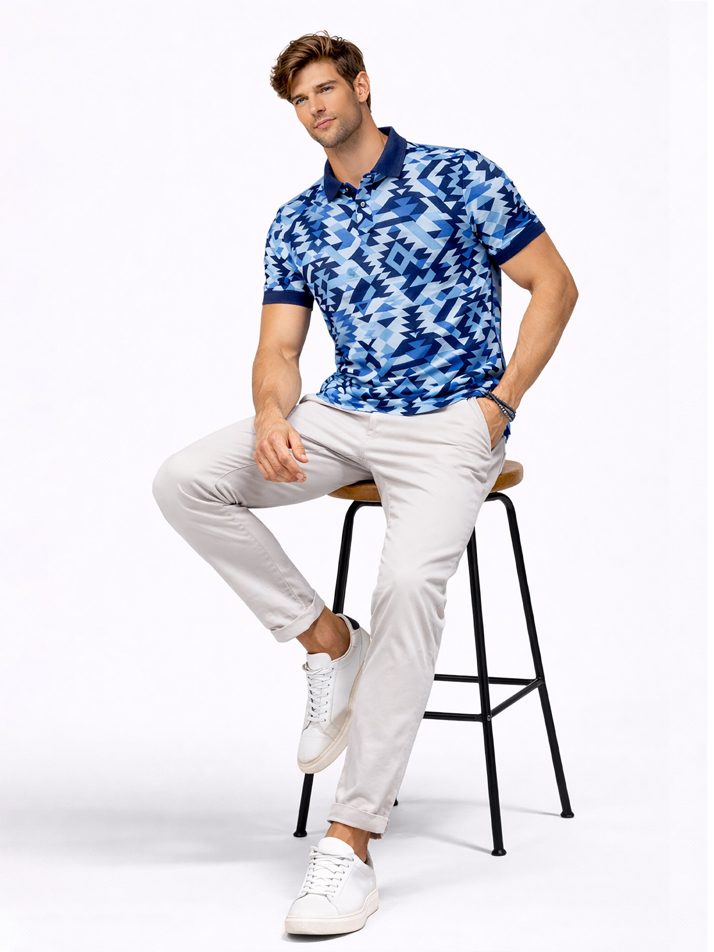 MultiColour Men’s Geometric Printed Polo T-Shirt – Regular Fit Casual Wear