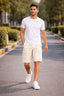 Cream Men's Solid Cotton Blend Elastic Waist Drawstring Cargo Shorts