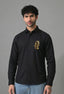 Black Men's Graphic Printed Cotton Poplin Regular Fit Full Sleeve Formal Shirts
