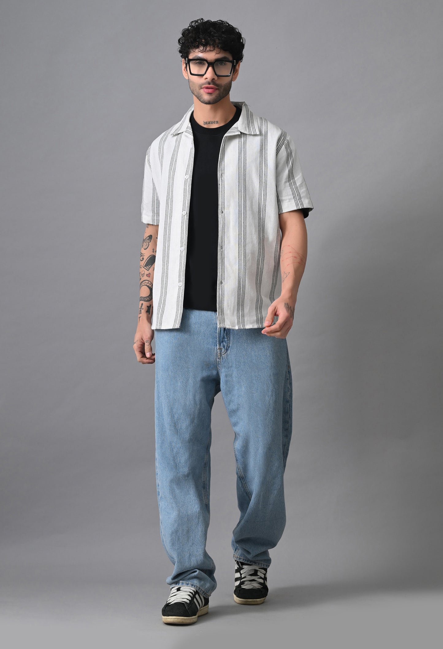 White Men's Cotton Poplin Striped Regular Fit Casual& Semi Formal Shirts