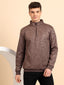Taupe Brown High Neck Zipper Camouflage Pattern Sweatshirt