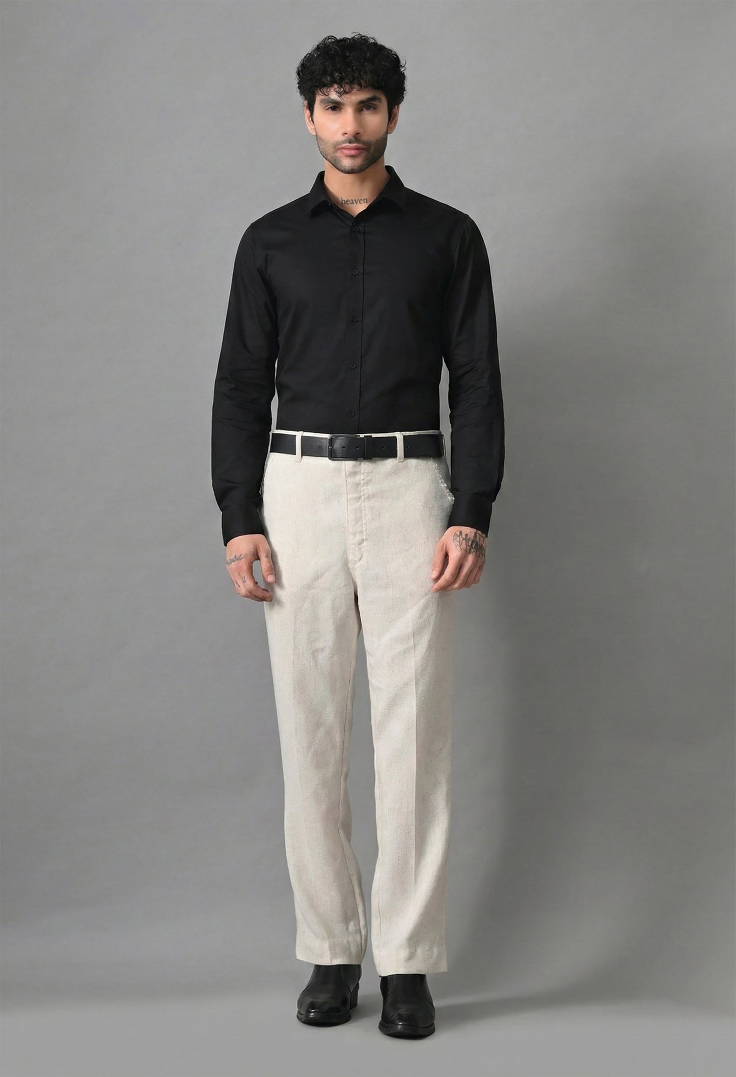 Black Solid Men's Cotton Poplin Regular Fit Full Sleeve Formal Shirts