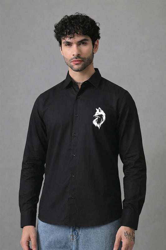 Black Men's Graphic Printed Cotton Poplin Regular Fit Full Sleeve Formal Shirts