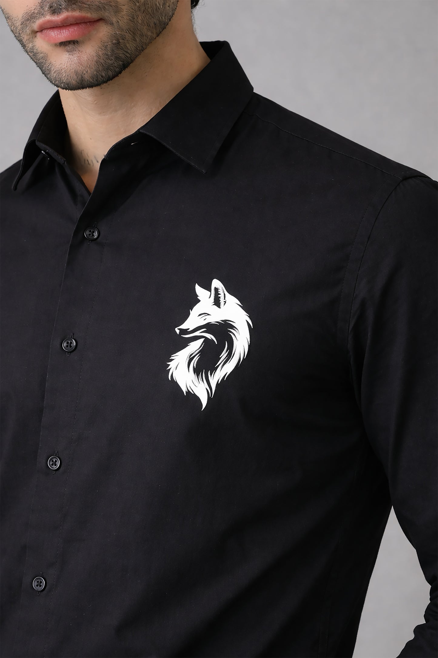 Black Men's Graphic Printed Cotton Poplin Regular Fit Full Sleeve Formal Shirts