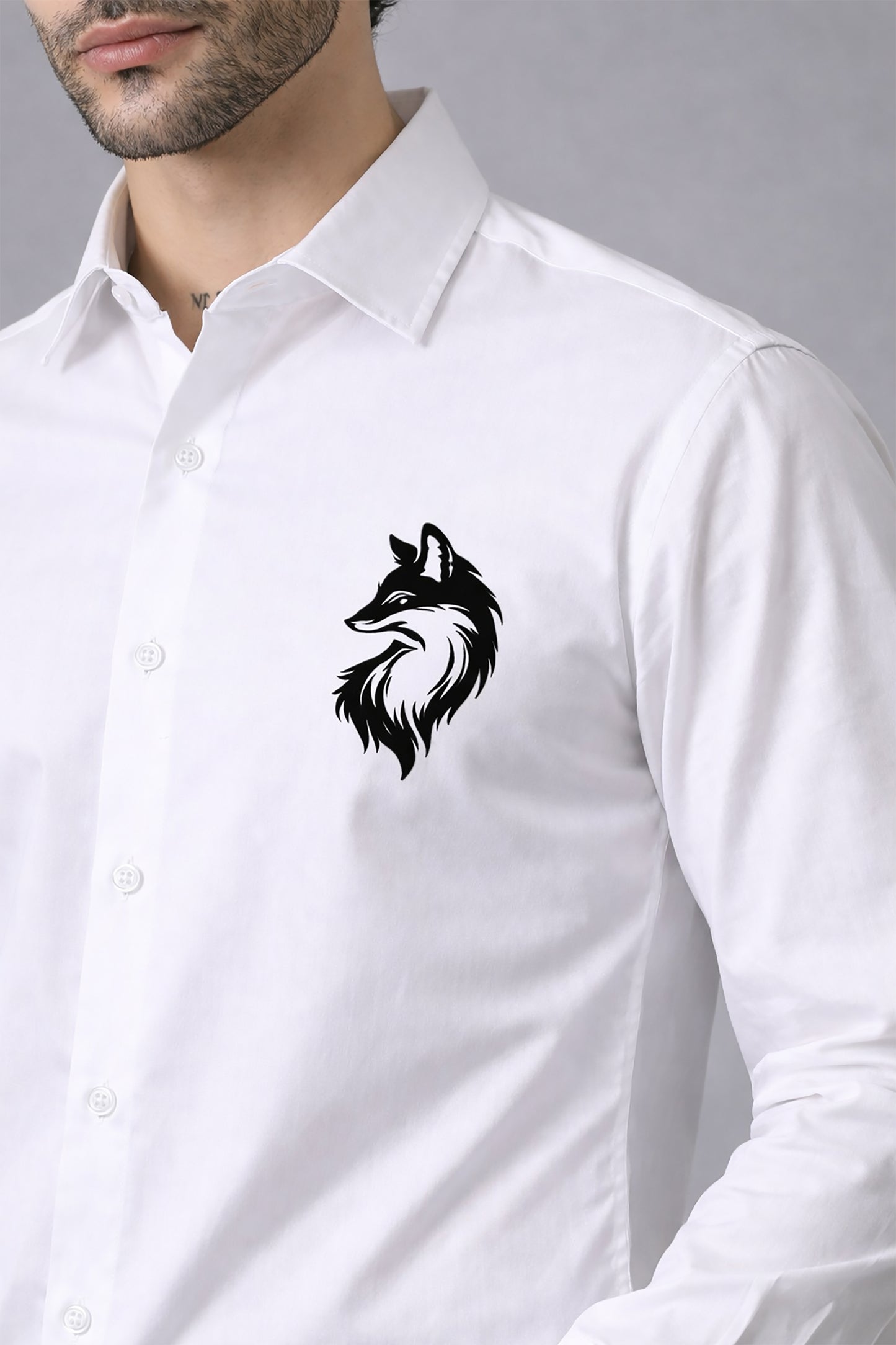 White Men's Graphic Printed Cotton Poplin Regular Fit Full Sleeve Formal Shirts
