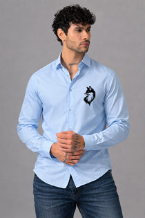 Blue Men's Graphic Printed Cotton Poplin Regular Fit Full Sleeve Formal Shirts