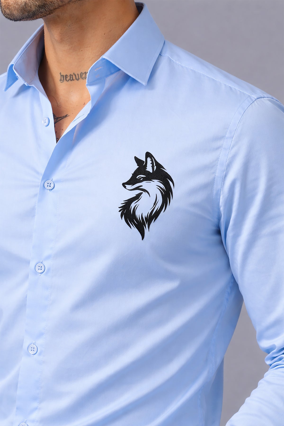 Blue Men's Graphic Printed Cotton Poplin Regular Fit Full Sleeve Formal Shirts