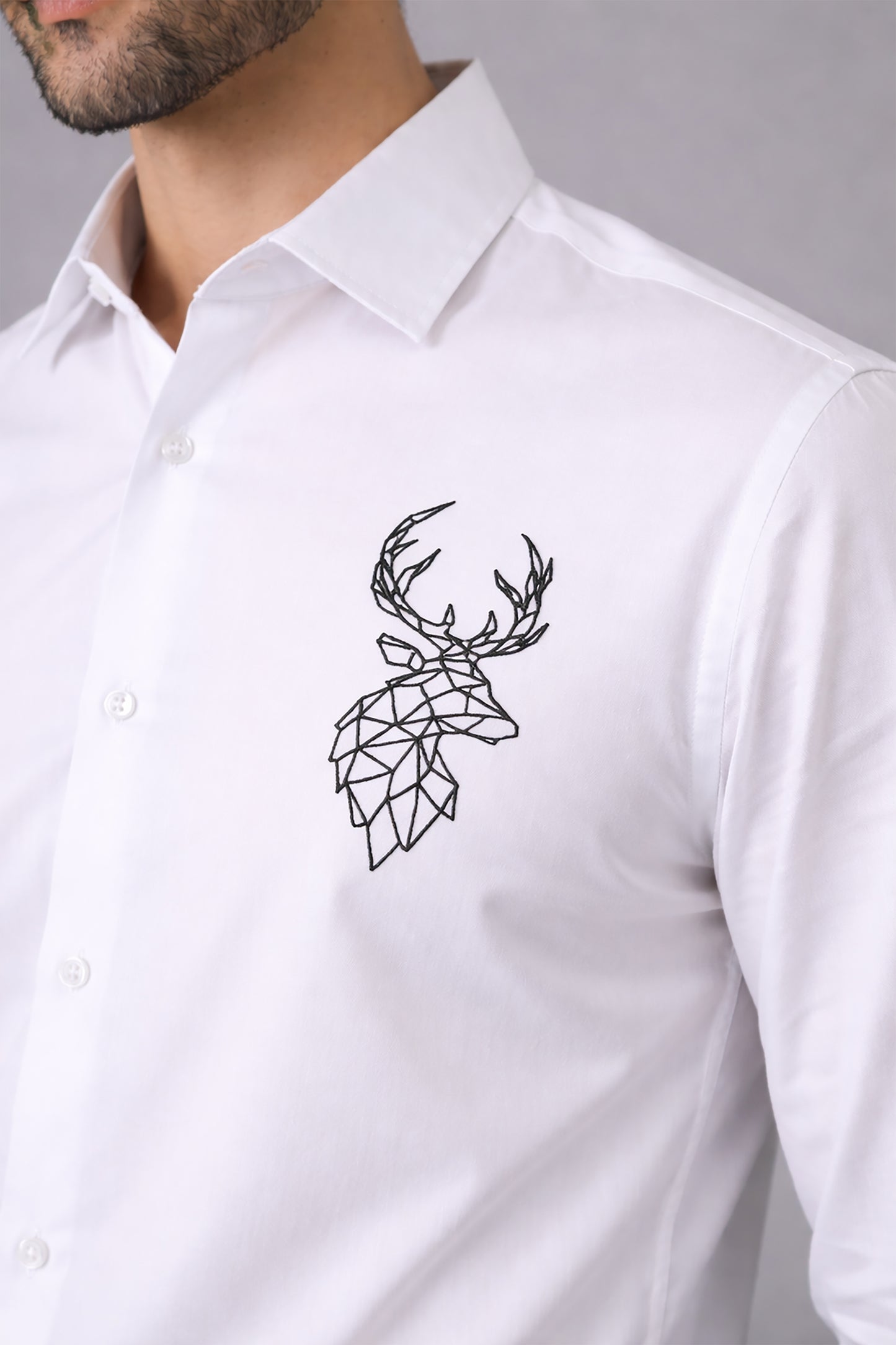 White Men's Graphic Printed Cotton Poplin Regular Fit Full Sleeve Formal Shirts