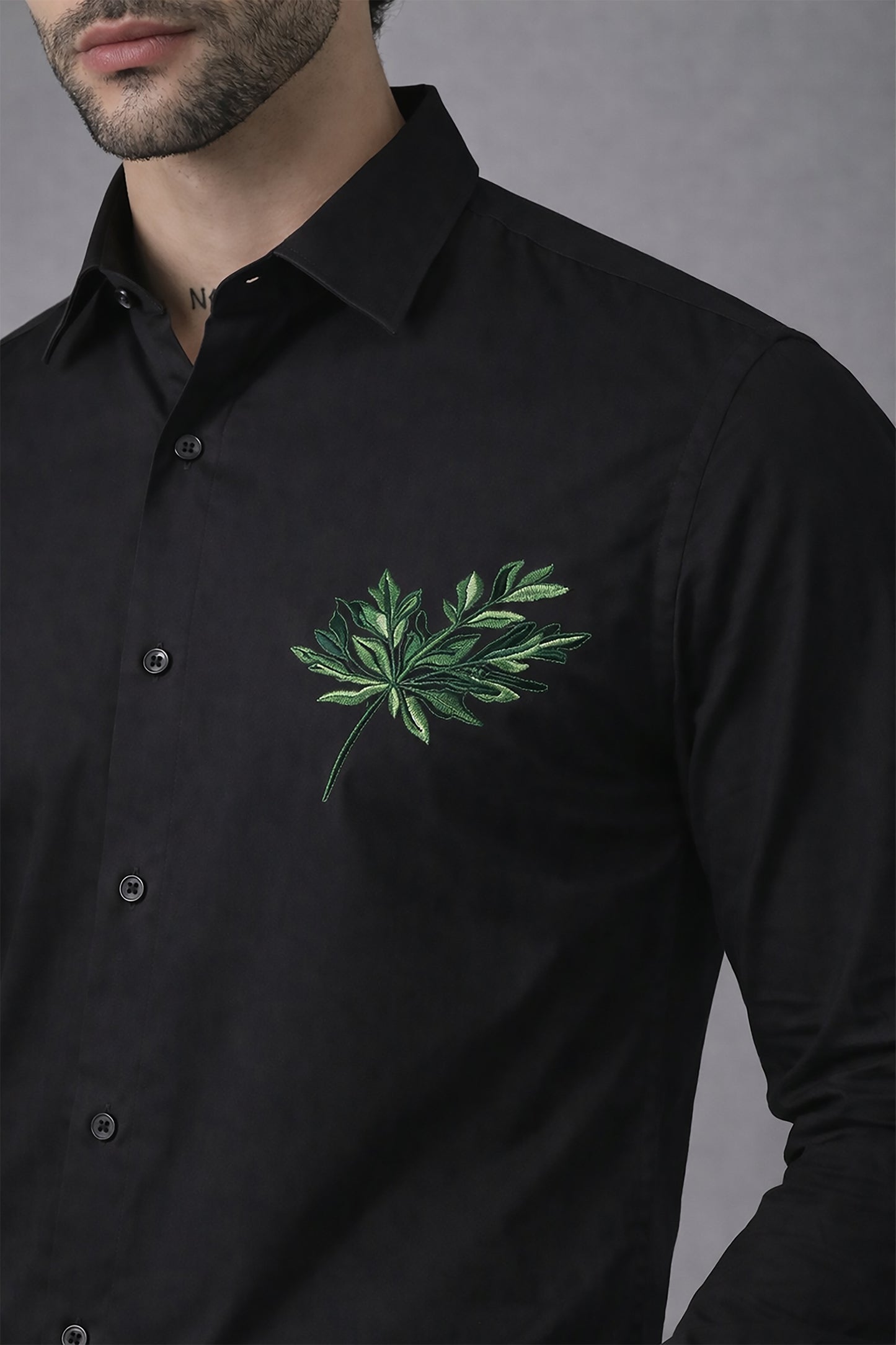 Black Men's Graphic Printed Cotton Poplin Regular Fit Full Sleeve Formal Shirts