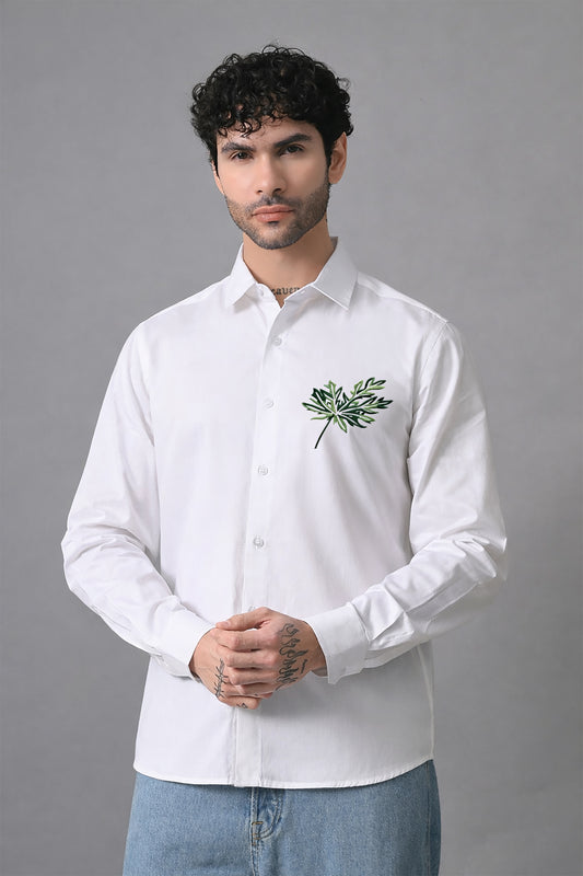 White Men's Graphic Printed Cotton Poplin Regular Fit Full Sleeve Formal Shirts