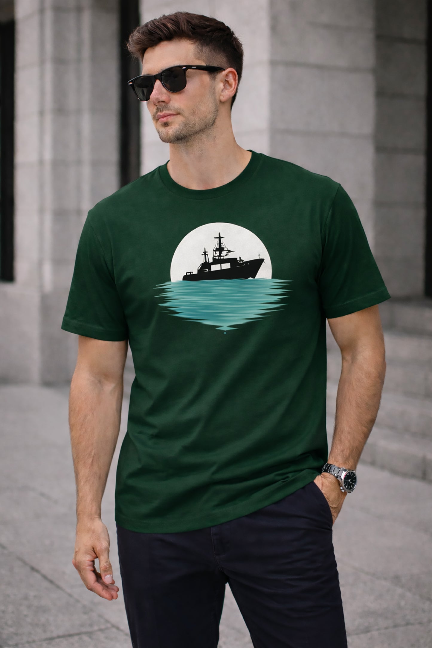 Bottle Green Men’s Graphic Print T-Shirt – Regular Fit Casual Wear