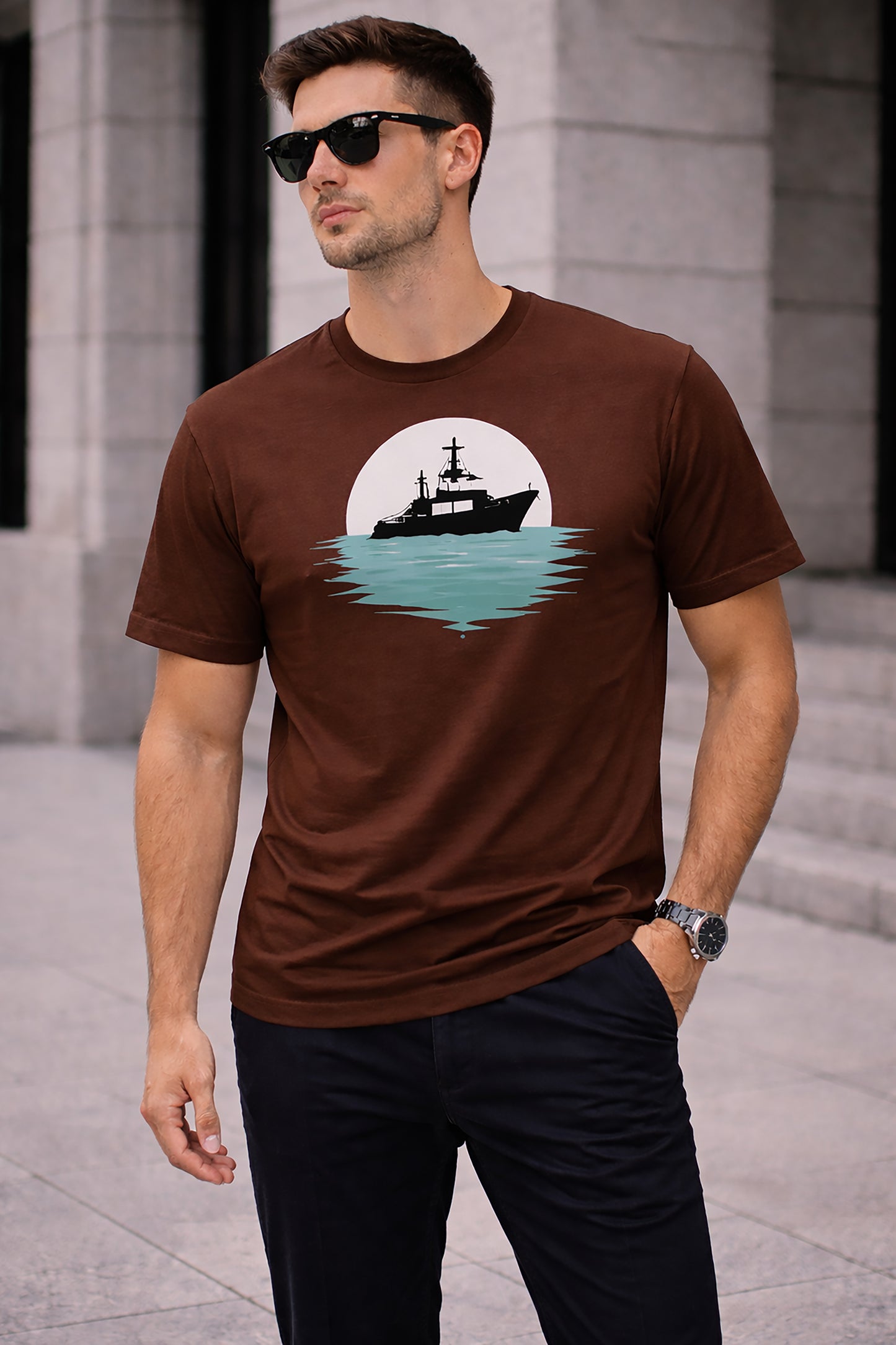Coffee Brown Men’s Graphic Print T-Shirt – Regular Fit Casual Wear