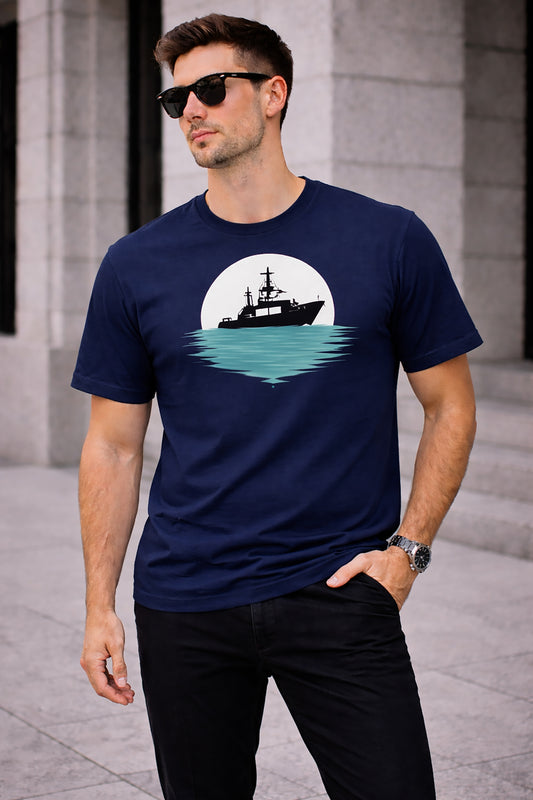 Navy Blue Men’s Graphic Print T-Shirt – Regular Fit Casual Wear