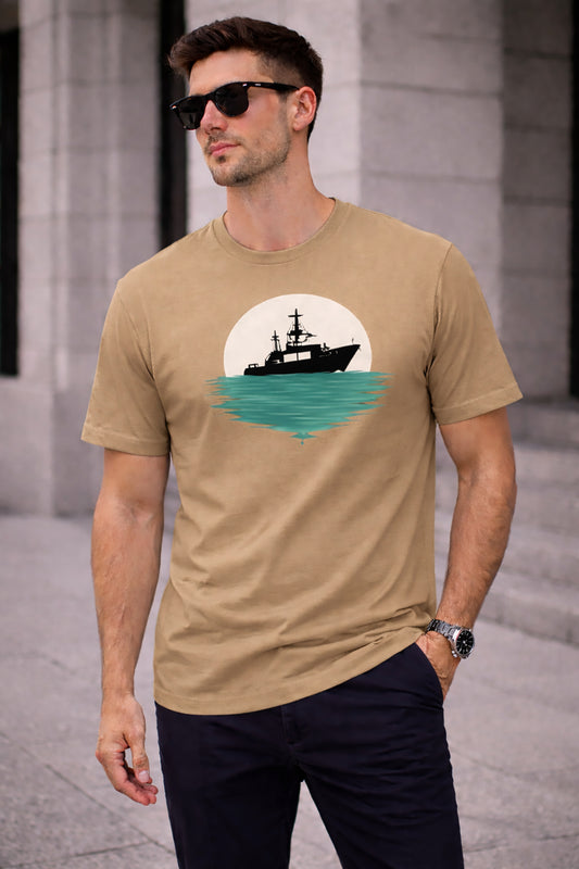 Khaki Men’s Graphic Print T-Shirt – Regular Fit Casual Wear