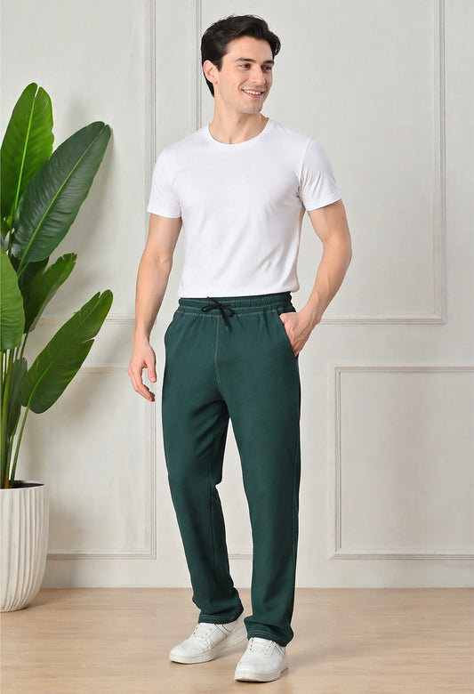 Dark Green Men’s Knitted Tapered Jogger Pants – Mid-Rise Drawstring Athleisure Wear
