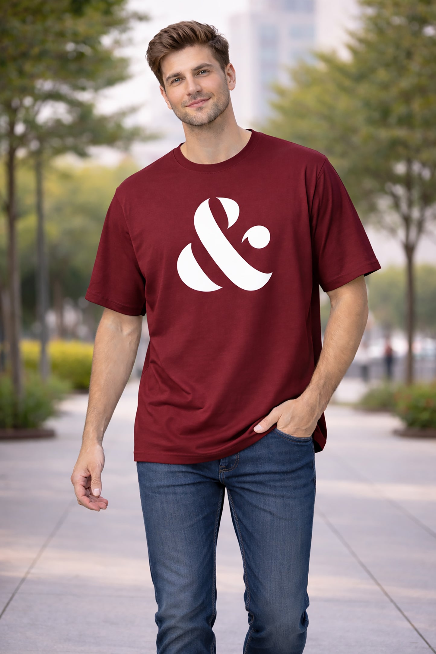 Maroon Men’s Graphic Print T-Shirt – Regular Fit Casual Wear