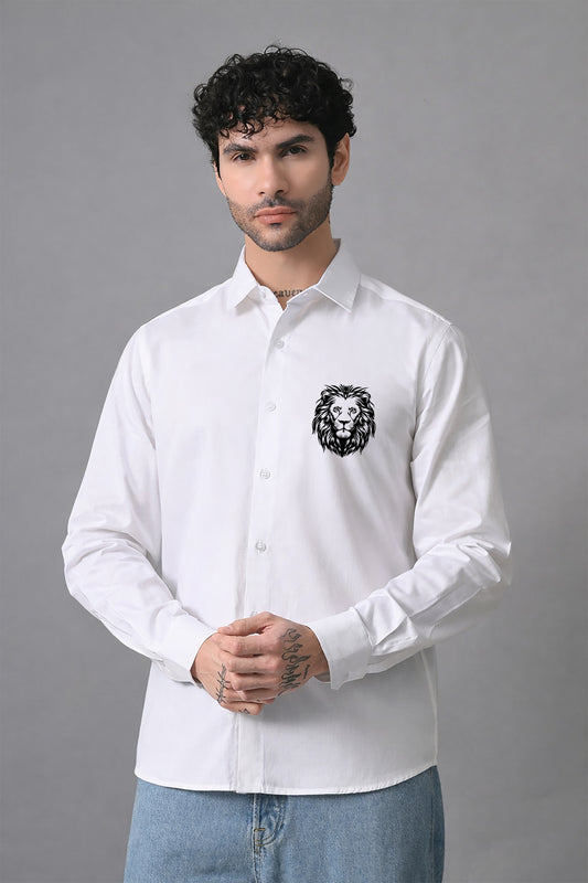 White Men's Graphic Printed Cotton Poplin Regular Fit Full Sleeve Formal Shirts
