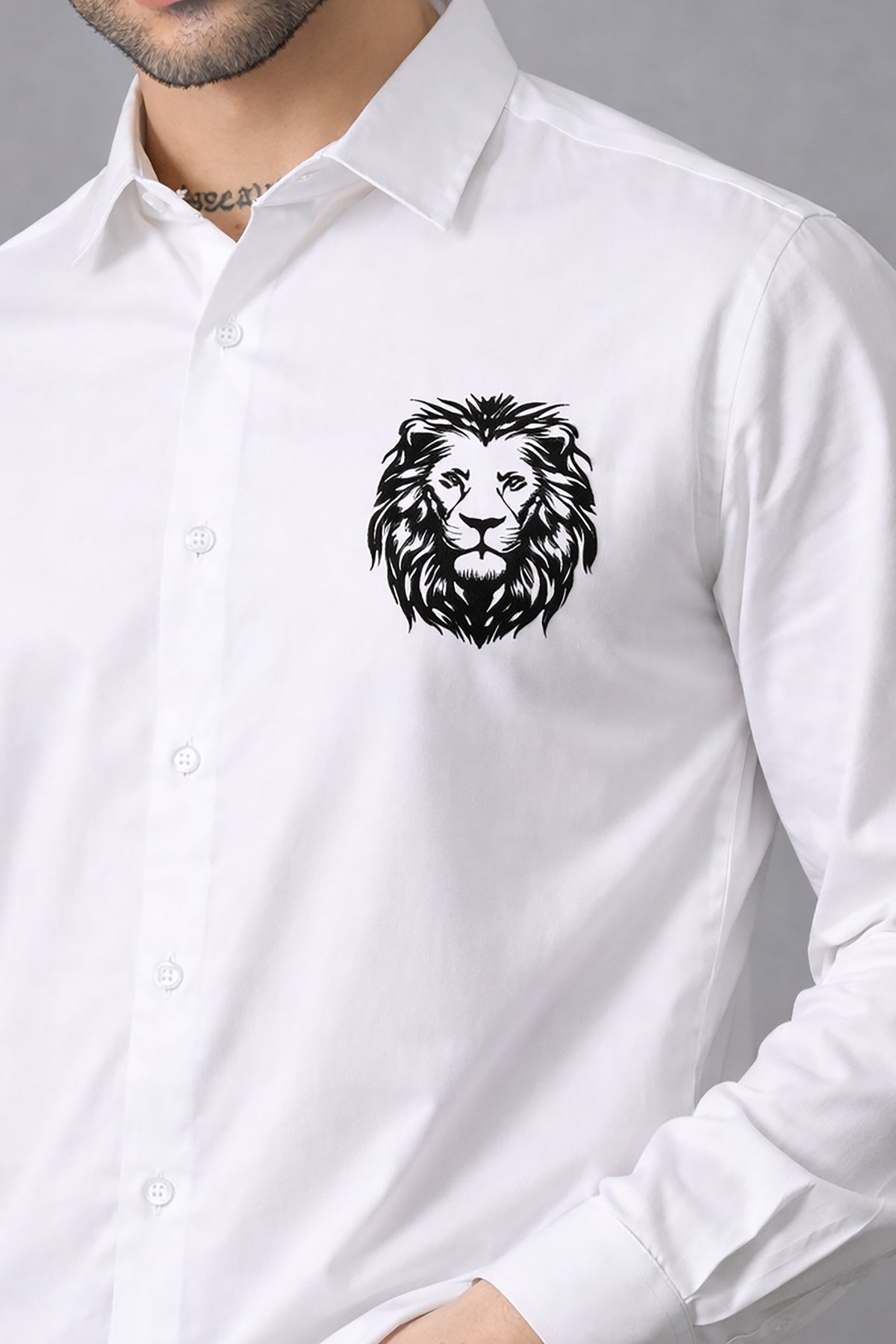 White Men's Graphic Printed Cotton Poplin Regular Fit Full Sleeve Formal Shirts