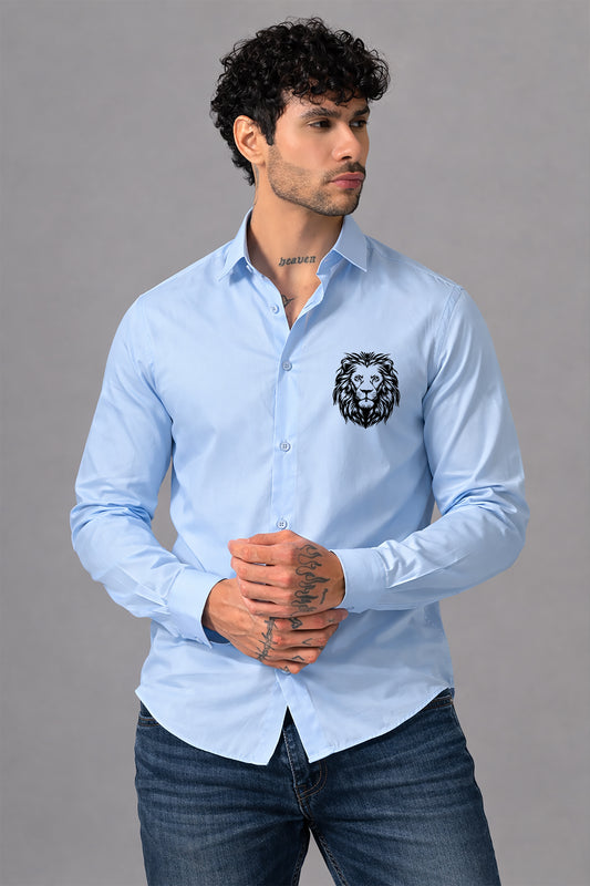 Blue Men's Graphic Printed Cotton Poplin Regular Fit Full Sleeve Formal Shirts