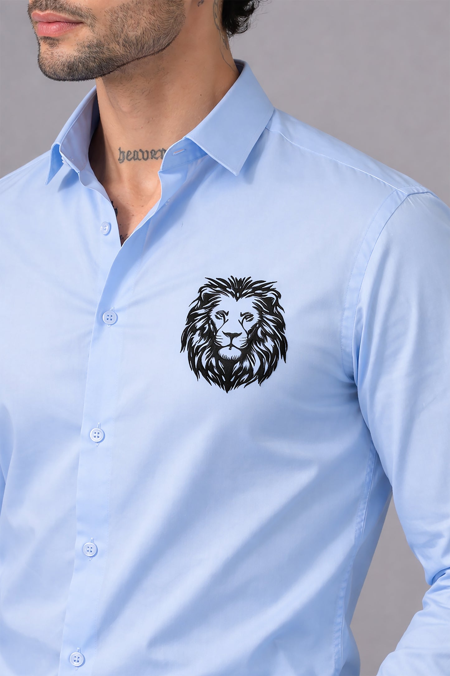 Blue Men's Graphic Printed Cotton Poplin Regular Fit Full Sleeve Formal Shirts