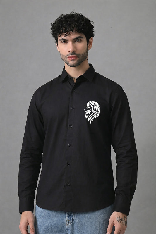 Black Men's Graphic Printed Cotton Poplin Regular Fit Full Sleeve Formal Shirts