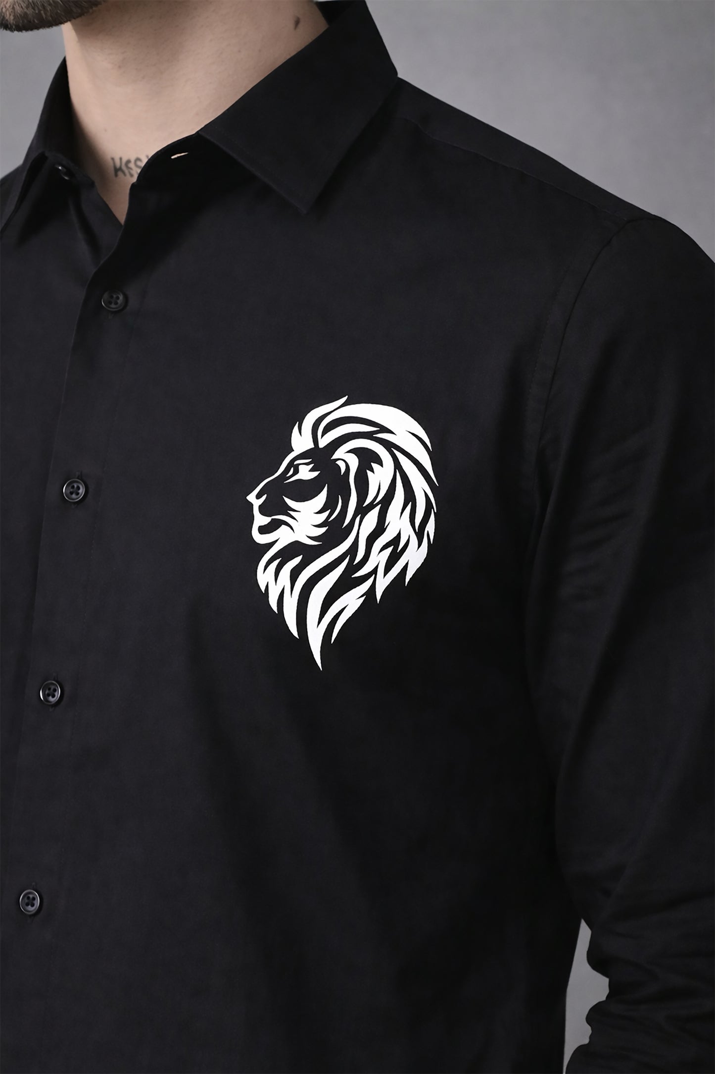 Black Men's Graphic Printed Cotton Poplin Regular Fit Full Sleeve Formal Shirts