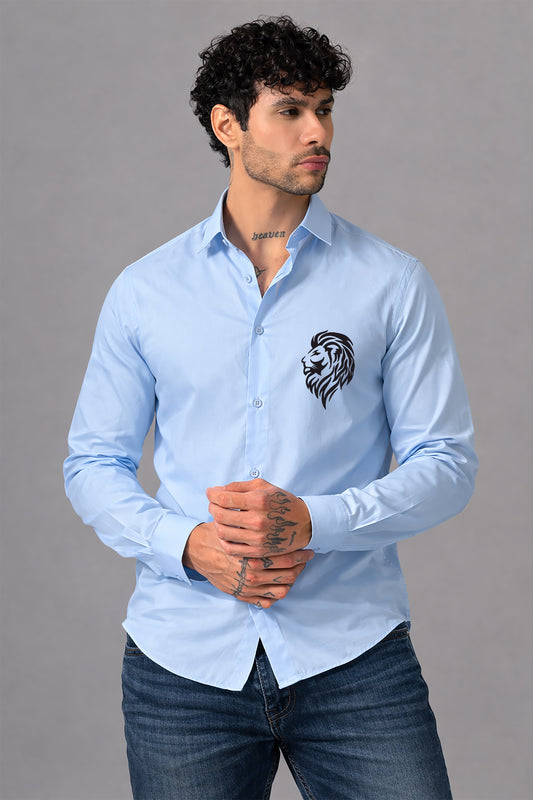 Blue Men's Graphic Printed Cotton Poplin Regular Fit Full Sleeve Formal Shirts