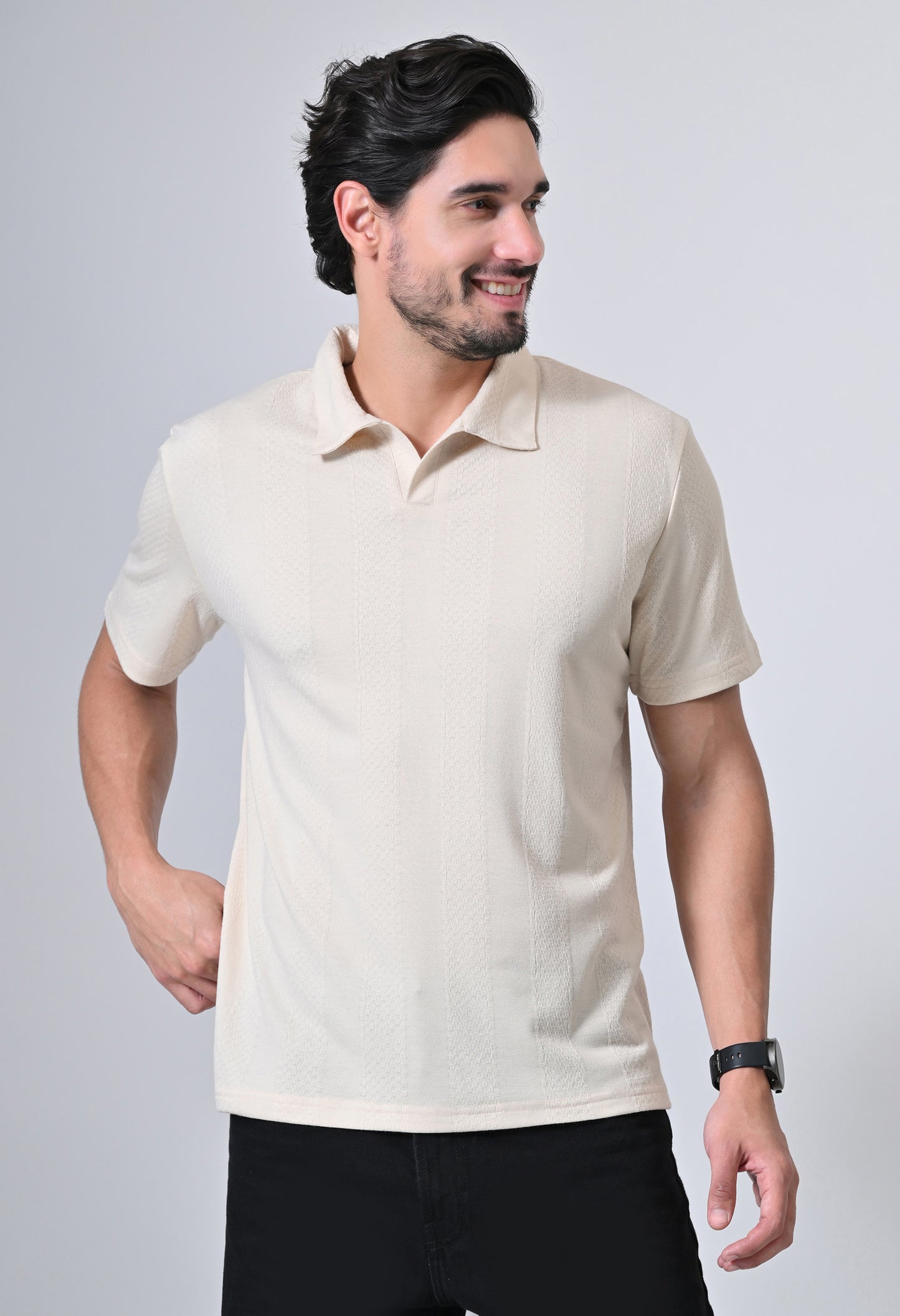 Beige Men’s Cotton Solid Polo T-Shirt – Regular Fit Minimal Casual Wear