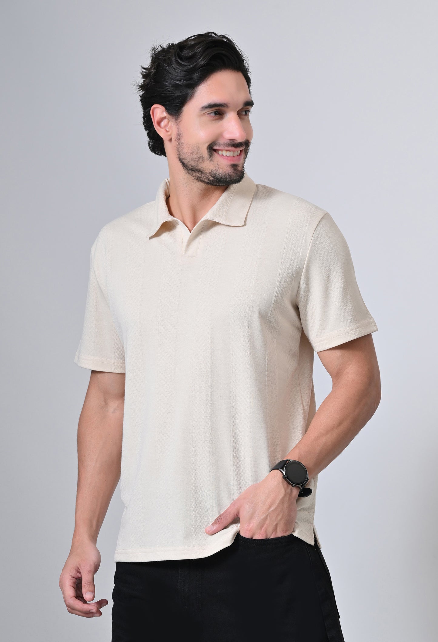 Beige Men’s Cotton Solid Polo T-Shirt – Regular Fit Minimal Casual Wear