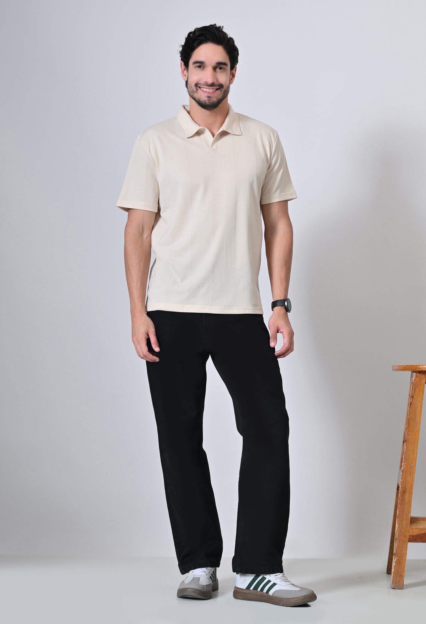Beige Men’s Cotton Solid Polo T-Shirt – Regular Fit Minimal Casual Wear