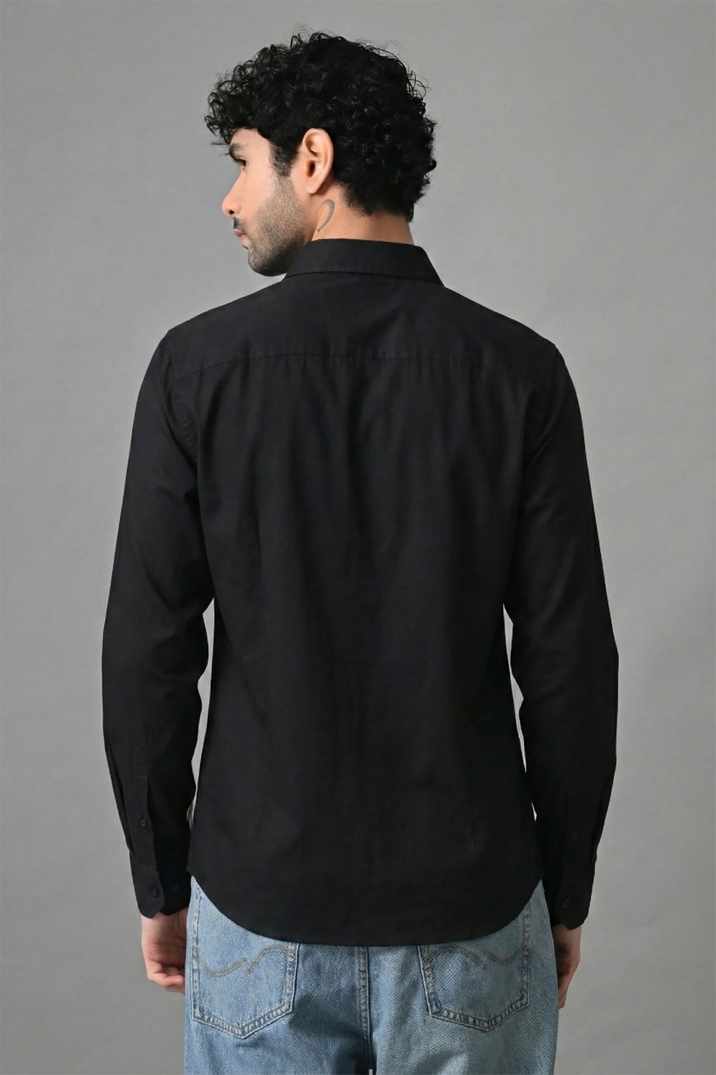 Black Men's Graphic Printed Cotton Poplin Regular Fit Full Sleeve Formal Shirts