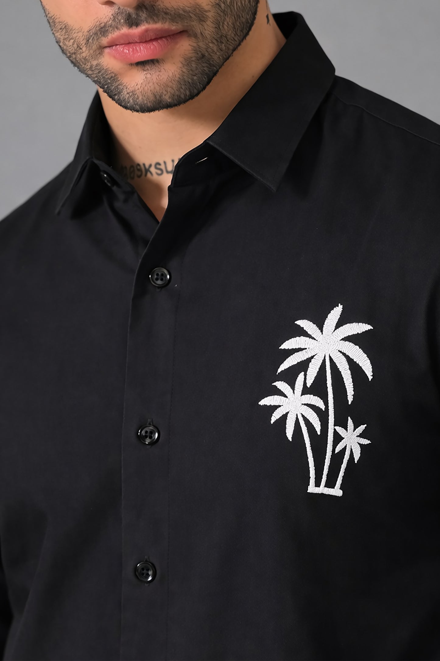Black Men's Graphic Printed Cotton Poplin Regular Fit Full Sleeve Formal Shirts