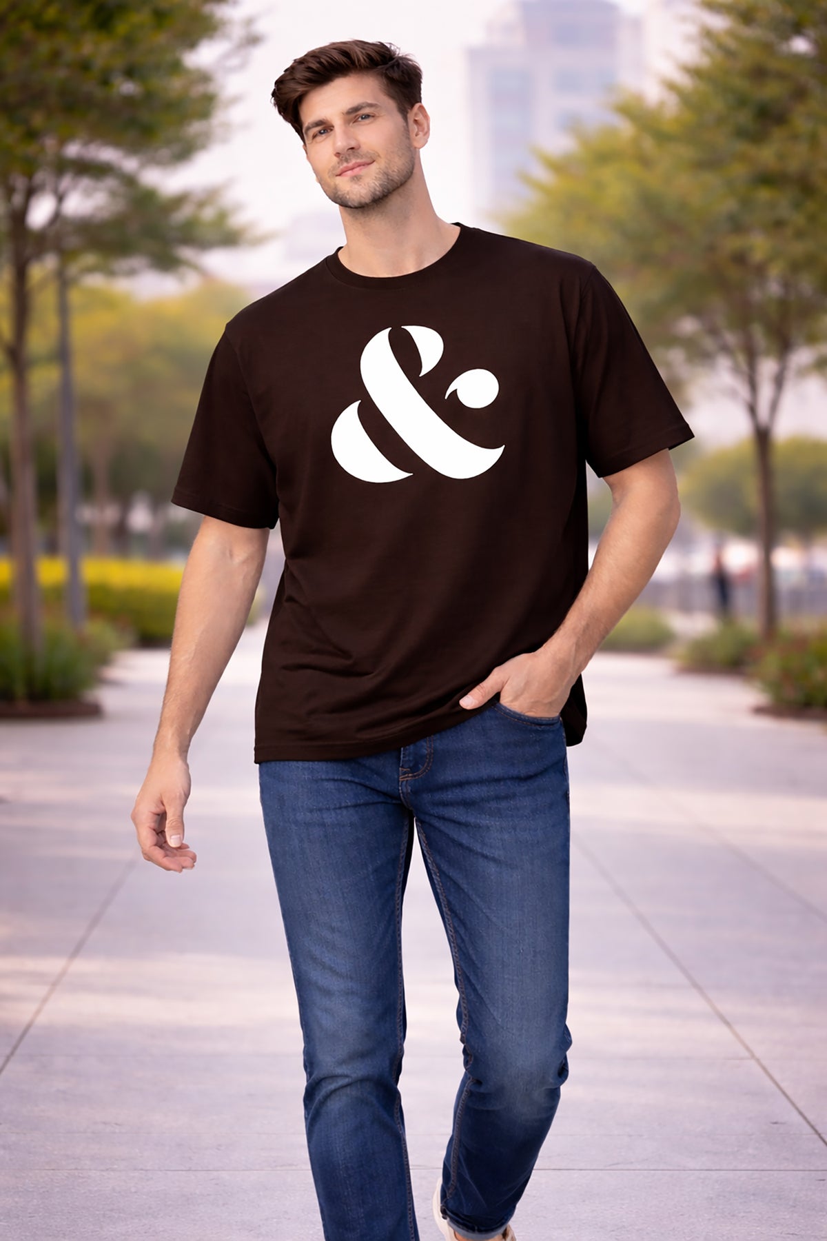 Coffee Brown Men’s Graphic Print T-Shirt – Regular Fit Casual Wear Main image