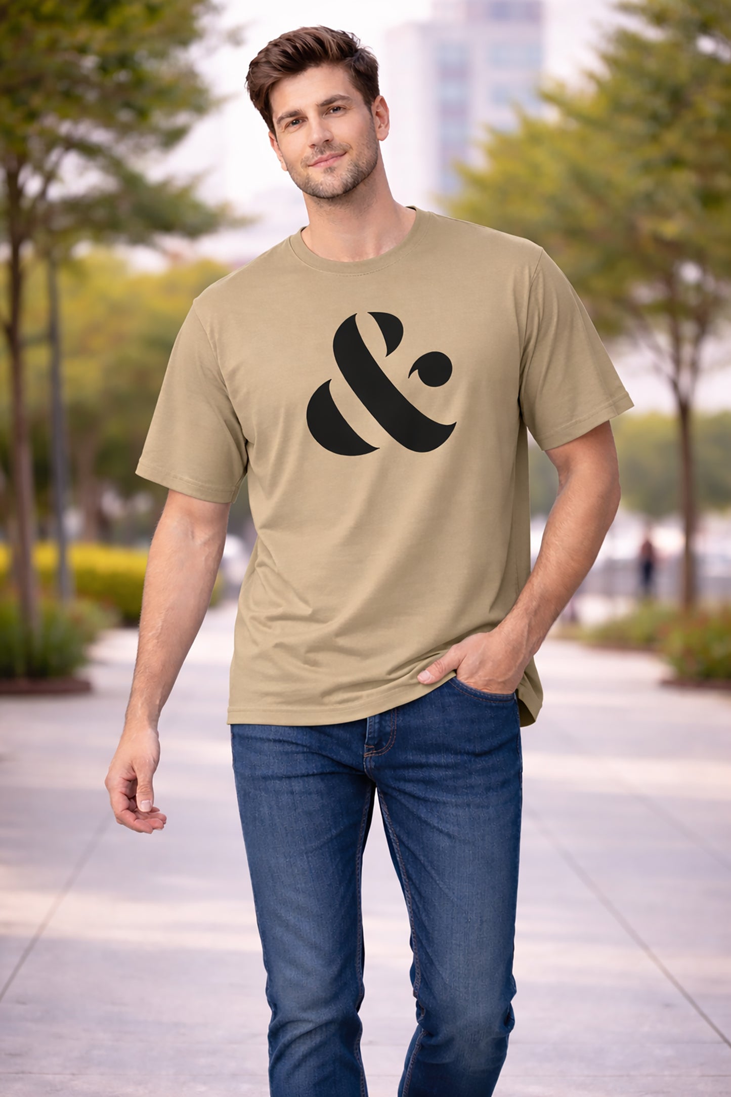 Khaki Men’s Graphic Print T-Shirt – Regular Fit Casual Wear