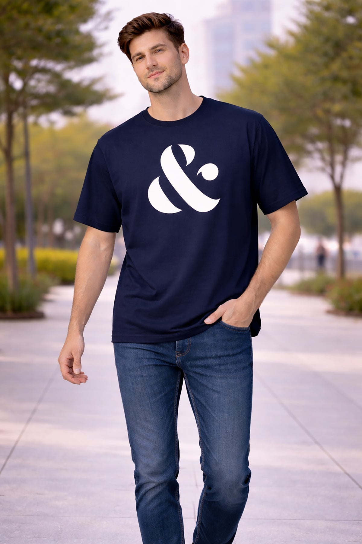 Navy BlueMen’s Graphic Print T-Shirt – Regular Fit Casual Wear Main image