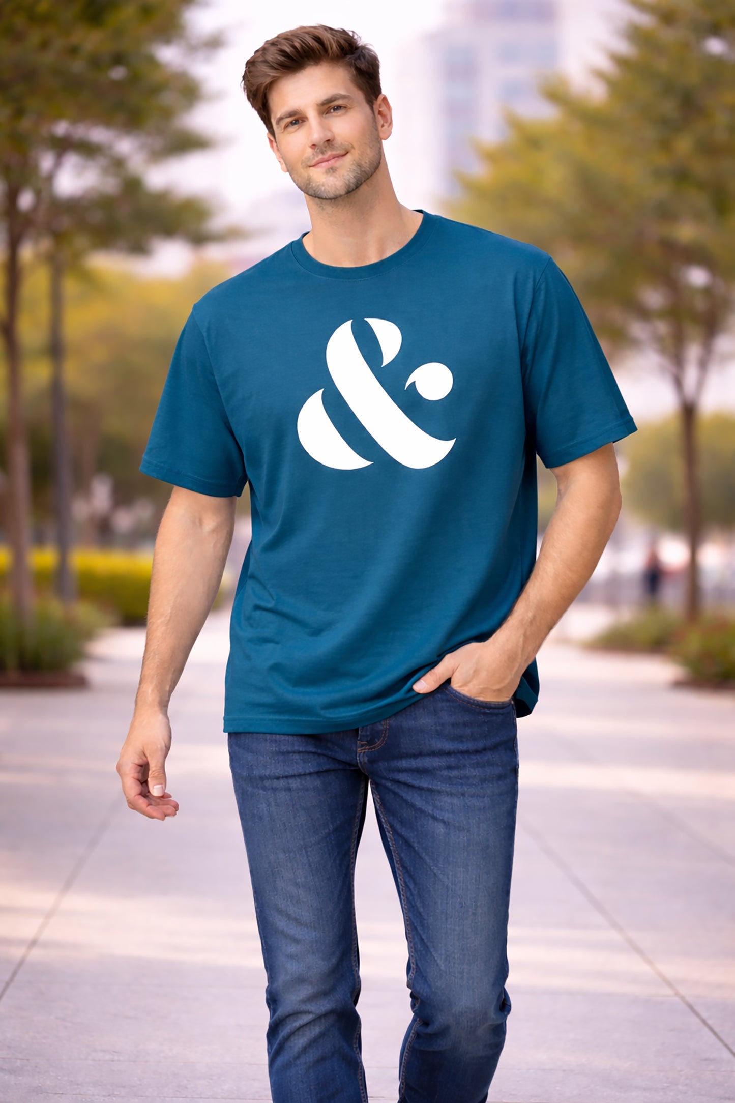 Teal Blue Men’s Graphic Print T-Shirt – Regular Fit Casual Wear